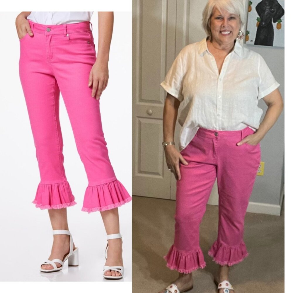 C Est.1946 Denim Pink Ruffle Hem Crop Jeans | Hi-Rise | Size 16W